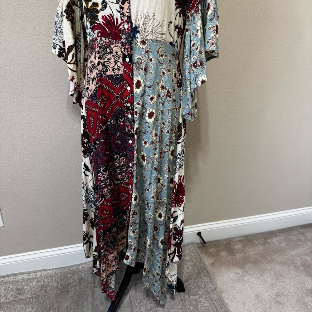 UMGEE | Floral Patchwork Button Front Handkerchief Midi Dress Boho Size Small - Picture 4 of 16
